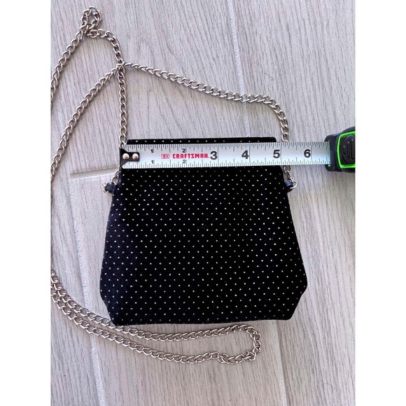 Black Velvet Mini Bag with Silver Dot Embellishment and Chain Strap - Picture 3 of 6